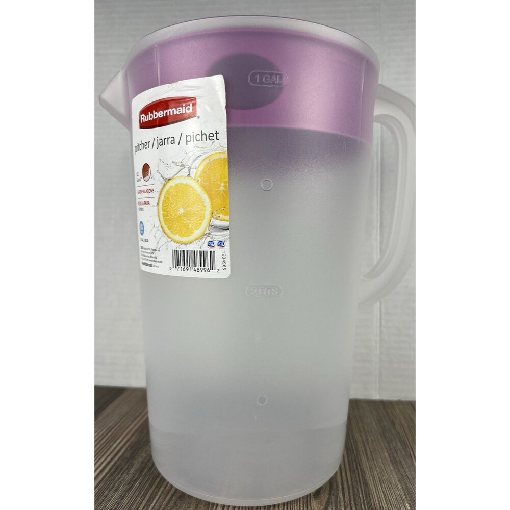 Rubbermaid One Gallon Sheer Pitcher With Purple Lid #3063 NOS
